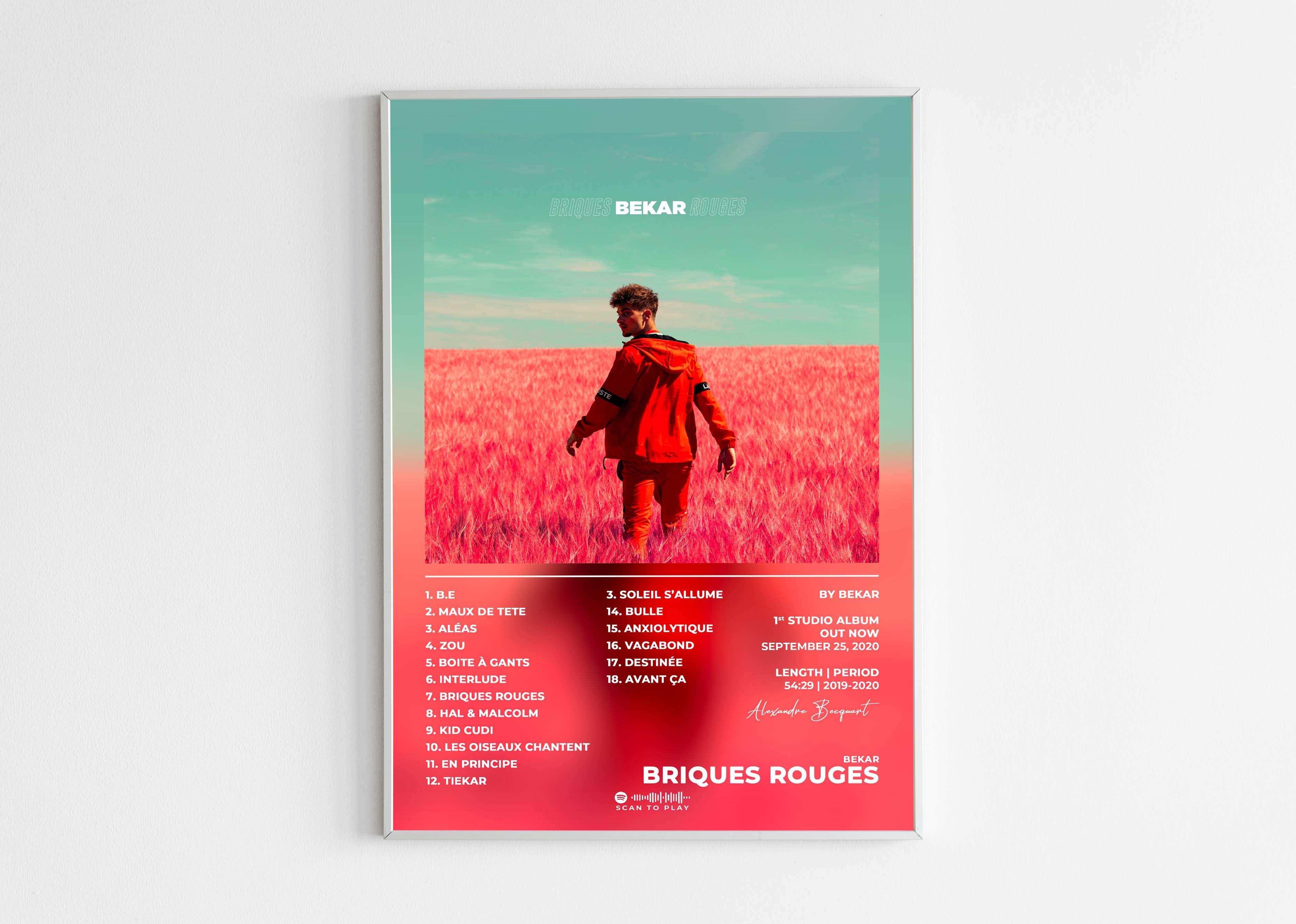 Affiche album Briques Rouges, homme en rouge dans un champ coloré, fait en France, livraison gratuite 48h, cadeau idéal Noël