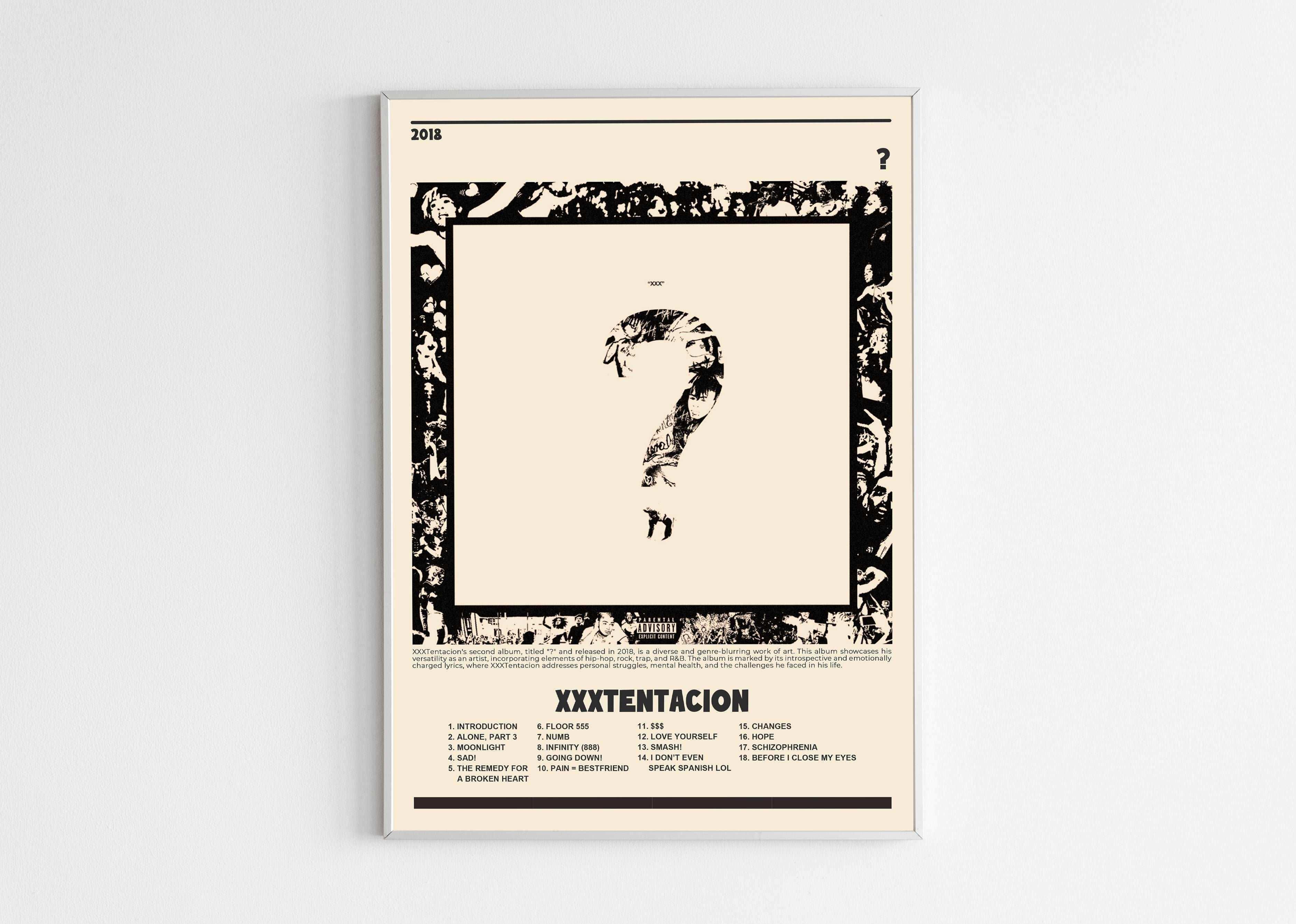 Affiche album XXXTentacion avec point d'interrogation, fait en France, livraison 48h, cadeau idéal Noël