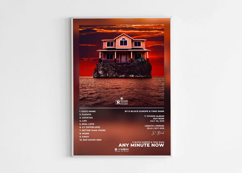 Affiche album maison sur un rocher en mer au coucher de soleil, fait en France, livraison gratuite 48h, cadeau idéal pour Noel