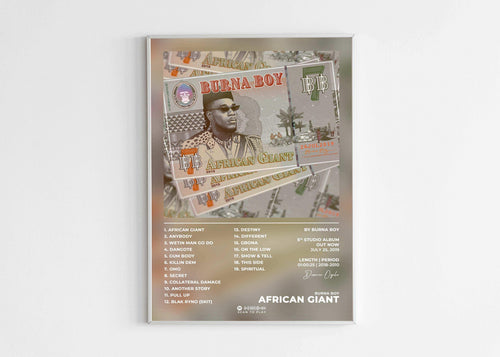 Affiche murale Burna Boy African Giant, fait en France, livraison gratuite 48h, cadeau idéal Noël