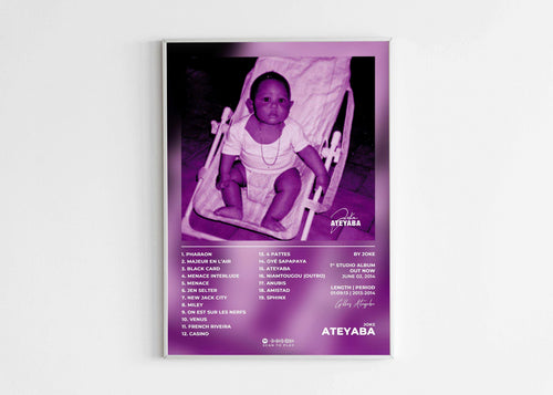 Affiche bébé en violet, liste de chansons, fait en France, livraison gratuite 48h, cadeau Noël