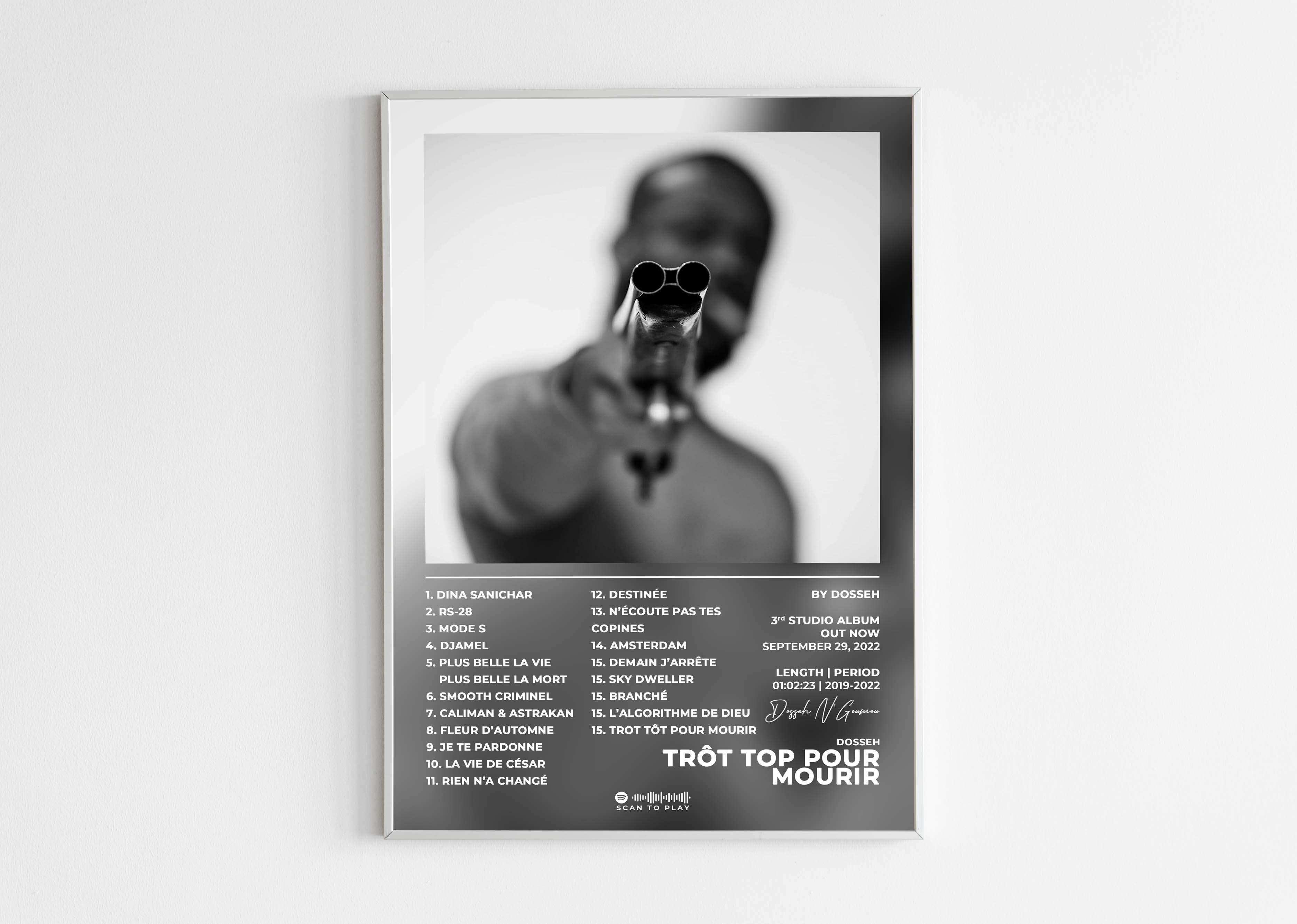 Poster album sur un mur, homme flou pointant un fusil, fait en France, livraison gratuite 48h, idée cadeau Noël