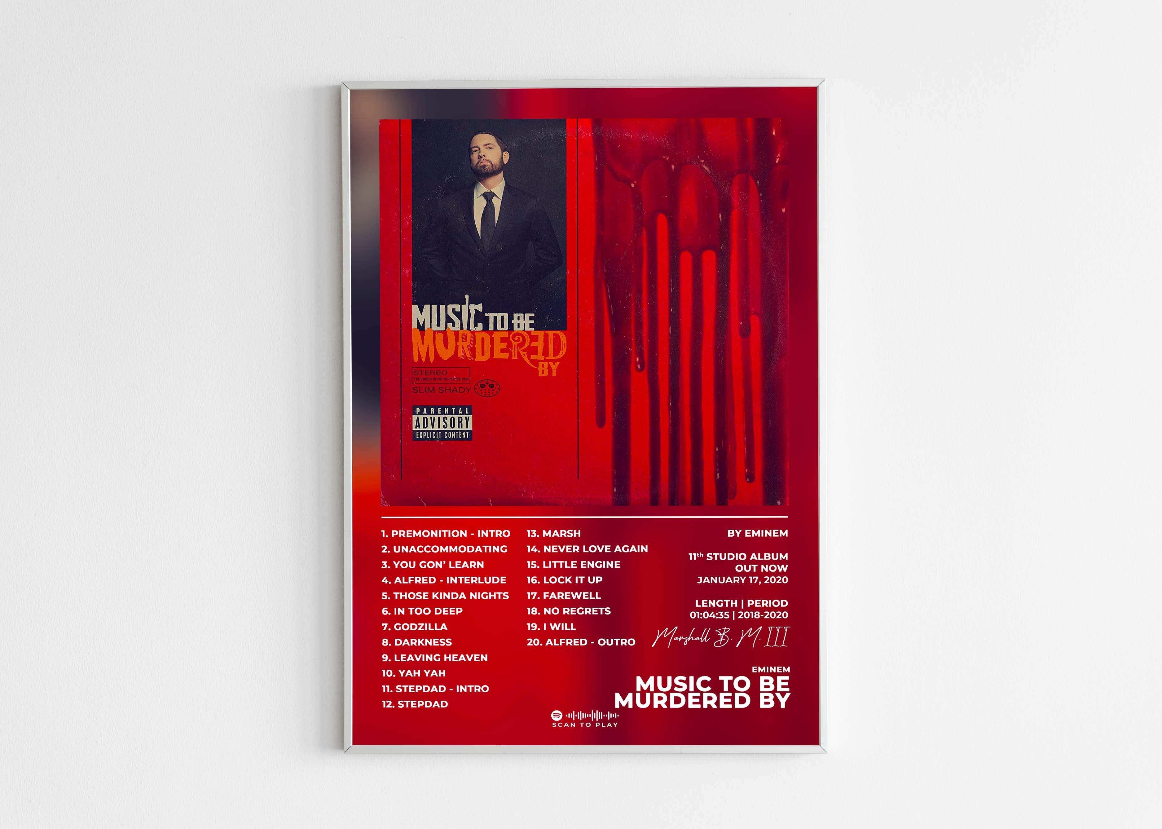 Affiche album rouge Eminem Music to be Murdered By, fait en France, livraison 48h gratuite, cadeau idéal Noël