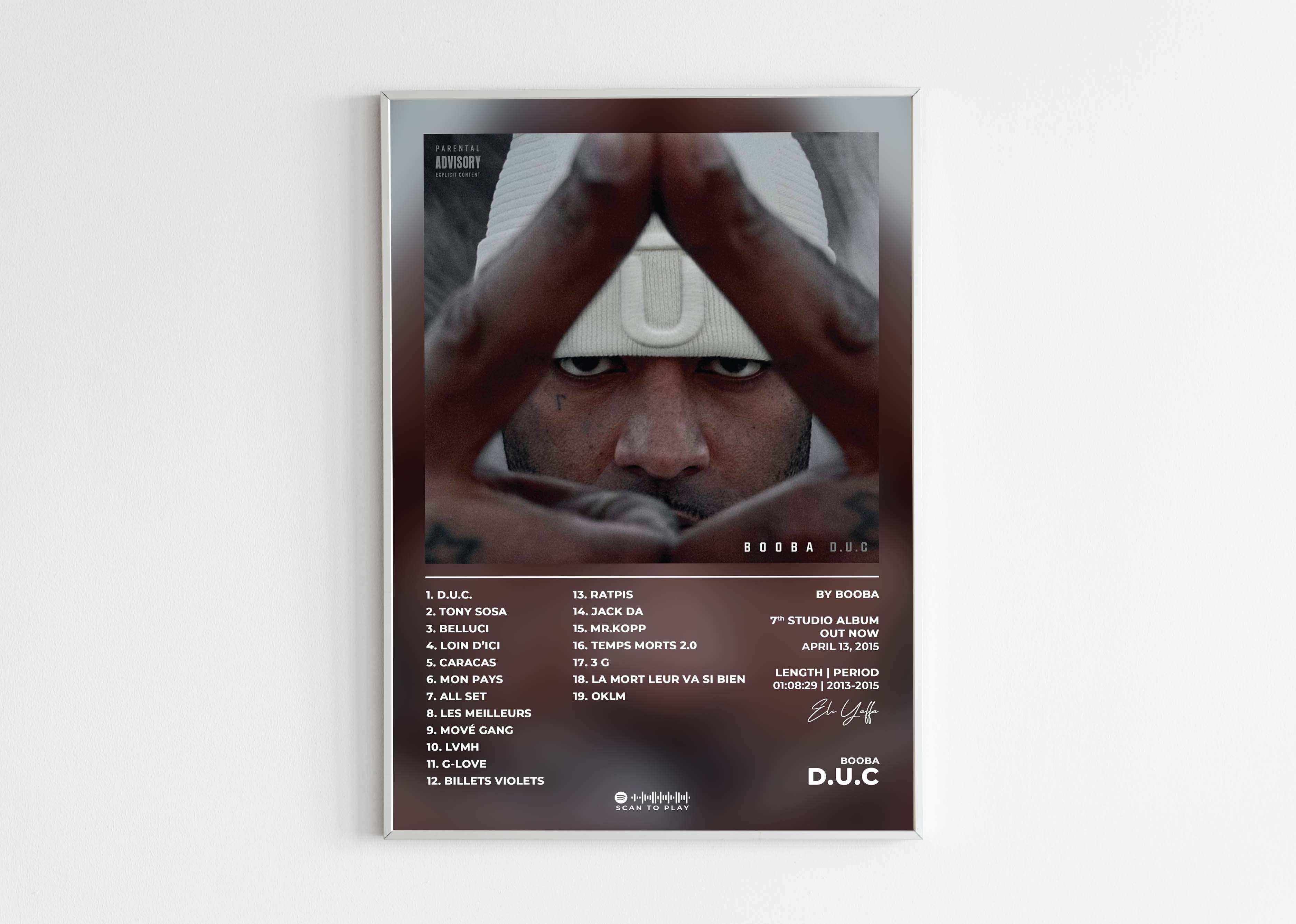 Affiche album rap avec visage d'homme sérieux, fait en France, livraison gratuite 48h, cadeau idéal Noël