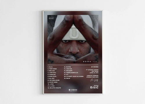 Affiche album rap avec visage d'homme sérieux, fait en France, livraison gratuite 48h, cadeau idéal Noël