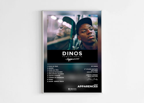 Affiche album Dinos Apparences, fait en France, livraison 48h gratuite, cadeau idéal Noël