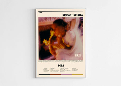 Affiche album Diamant du Bled Zola, fond flou, fait en France, livraison gratuite 48h, cadeau idéal Noël