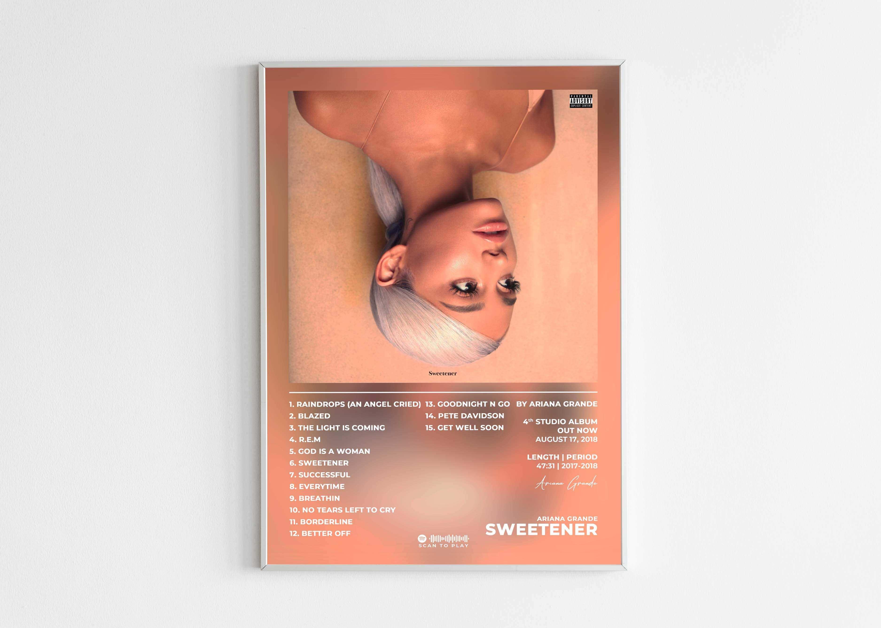Affiche album Sweetener encadrée, portrait de femme blonde, fait en France, livraison gratuite 48h, cadeau idéal Noël