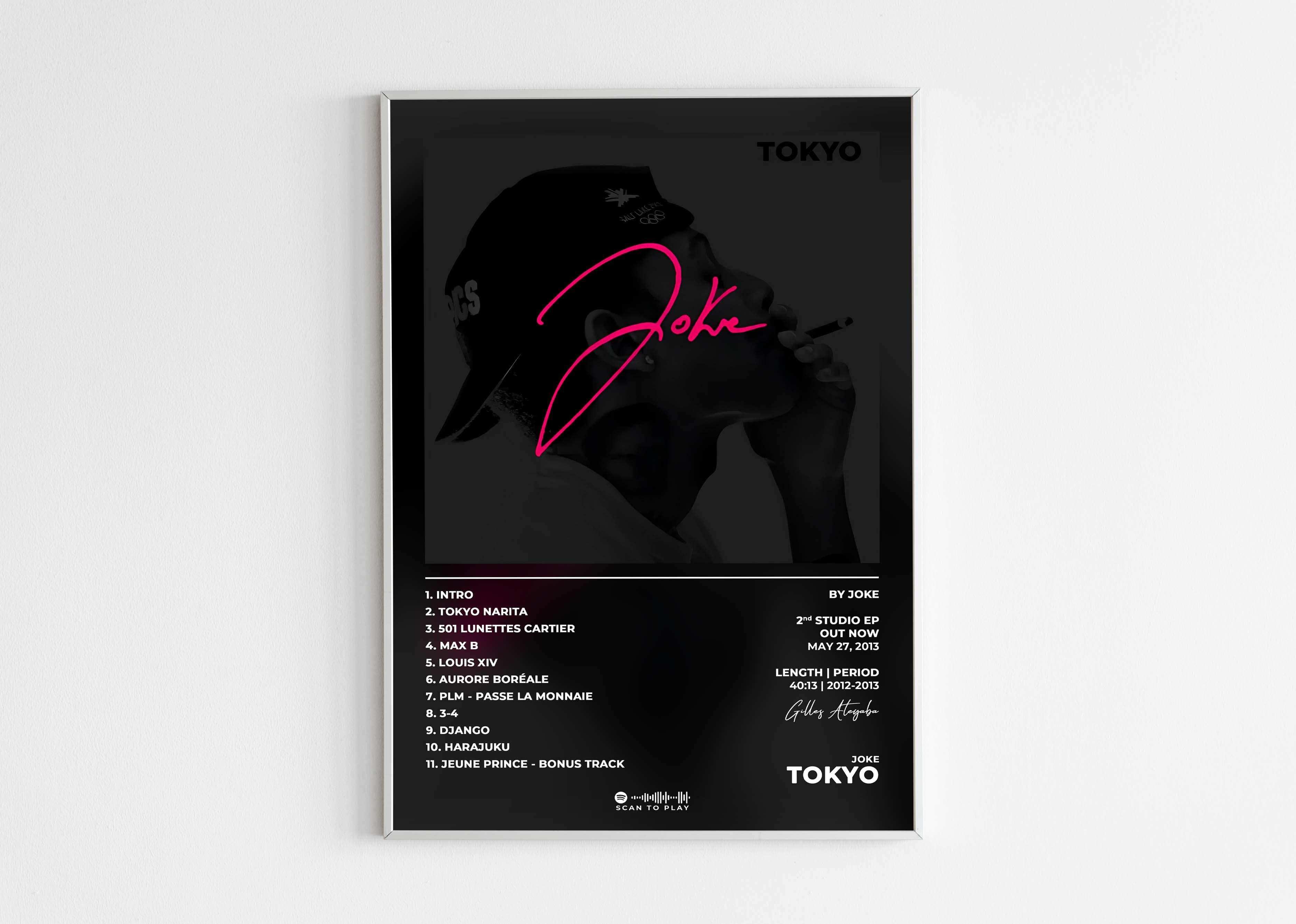 Affiche album Joke Tokyo, silhouette d'homme fumant, fait en France, livraison 48h gratuite, cadeau idéal Noël