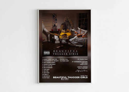 Affiche de l’album Beautiful Thugger Girls accrochée au mur, fait en France, livraison gratuite 48h, cadeau idéal Noël