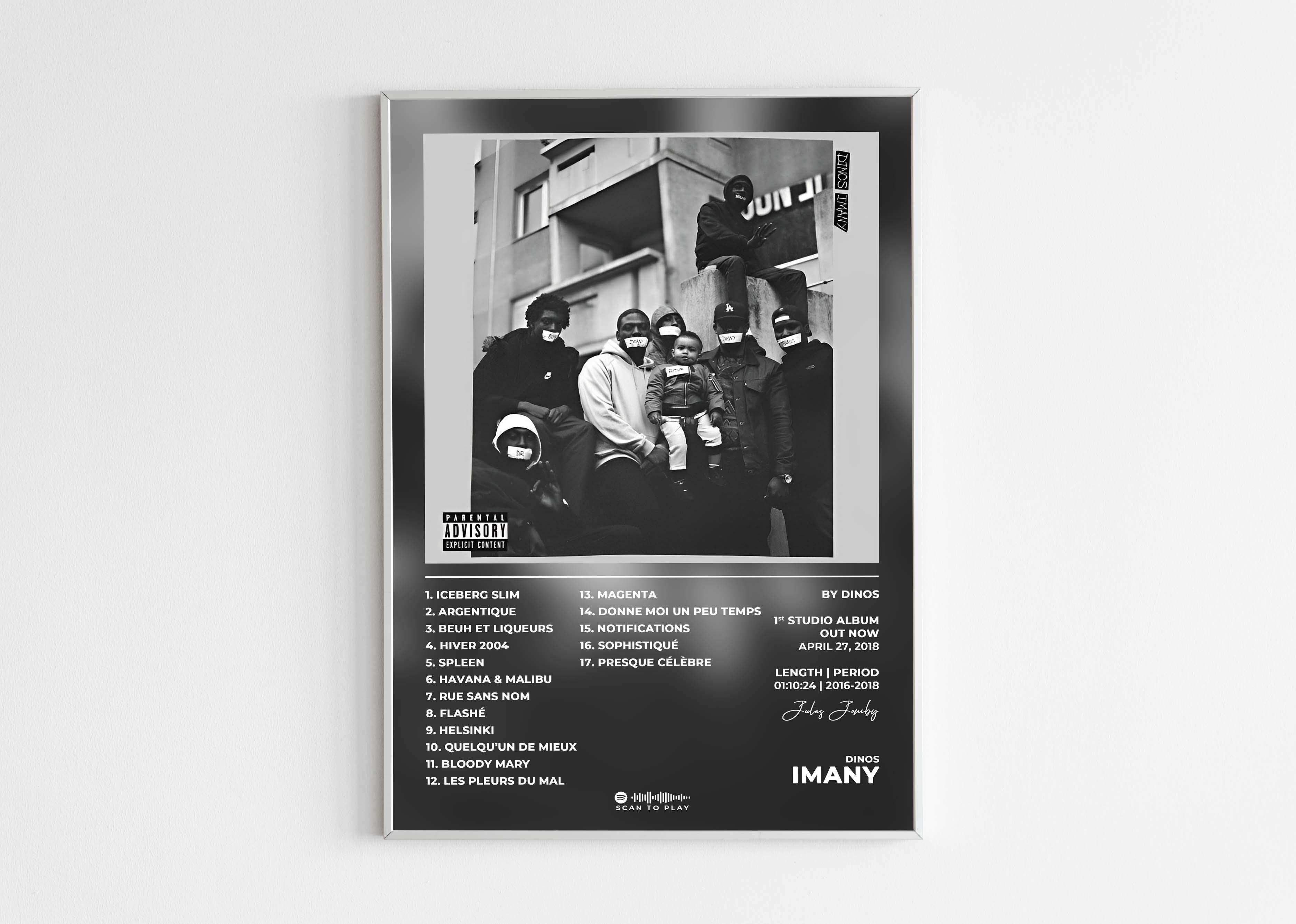 Affiche album Dinos Imany groupe masqué, fait en France, livraison gratuite 48h, cadeau idéal Noël