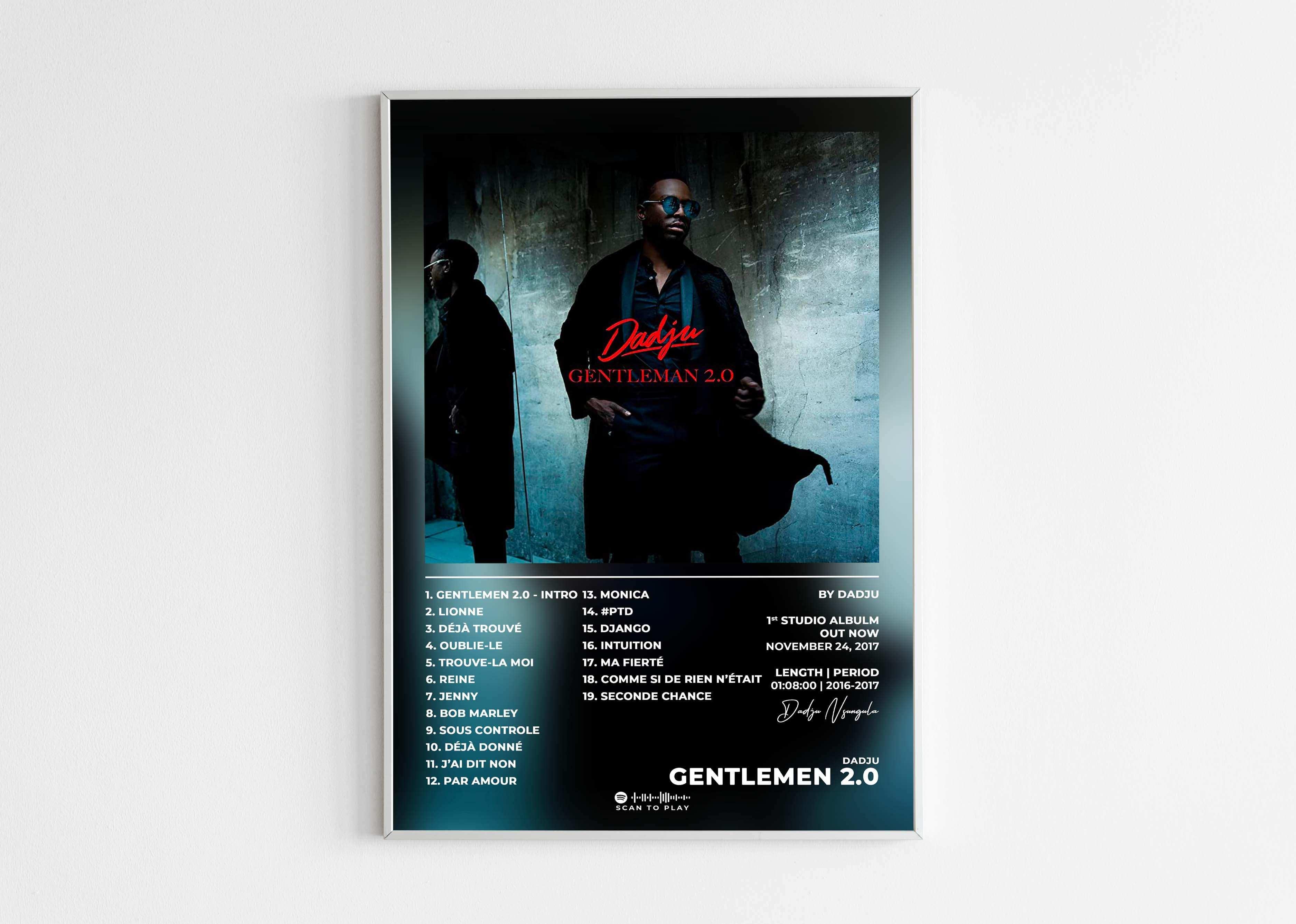 Affiche album Gentleman 2.0 avec un homme en manteau noir, fait en France, livraison 48h gratuite, cadeau idéal Noël