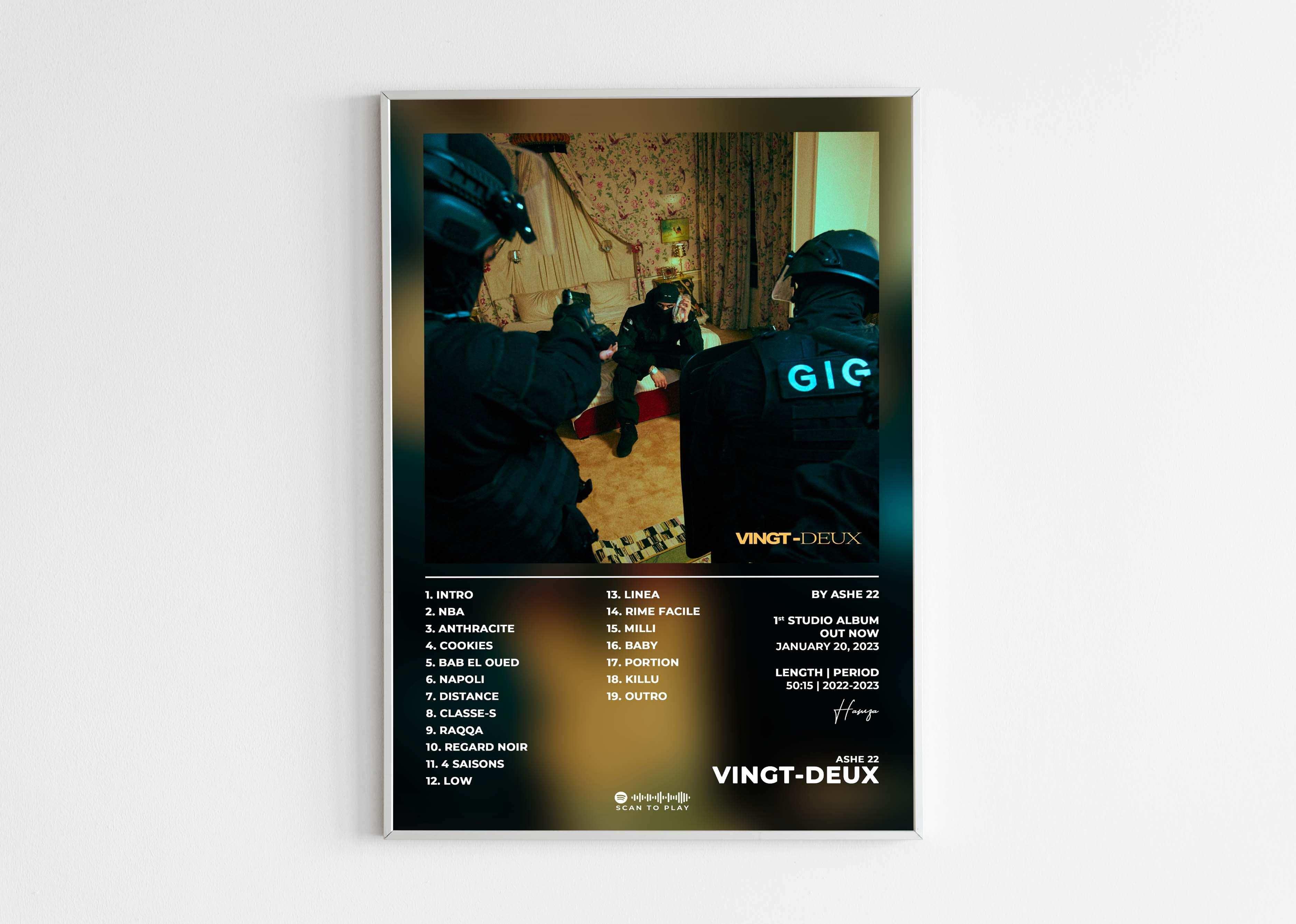 Affiche d'album Vingt-Deux avec GIGN en intervention, fait en France, livraison gratuite 48h, cadeau idéal Noël