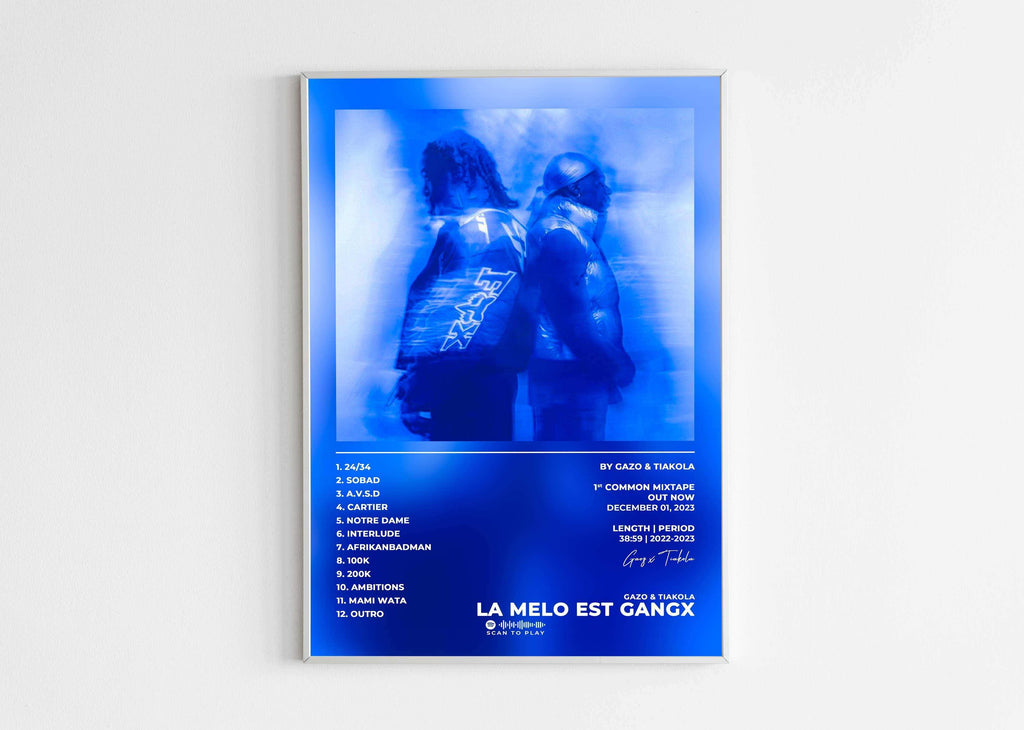 Affiche bleue murale avec deux hommes de dos, fait en France, livraison 48h, cadeau idéal Noël