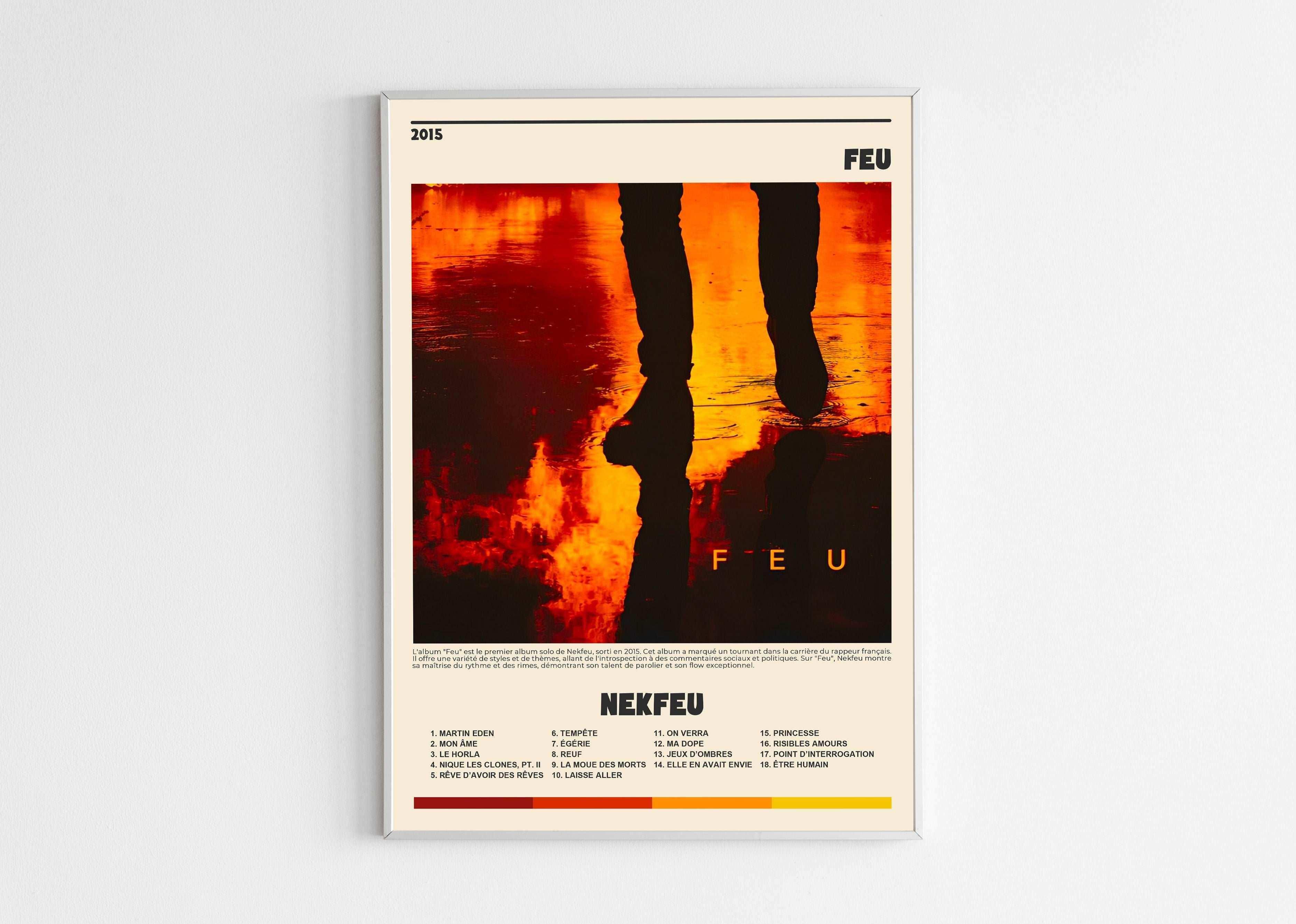 Affiche Feu 2015 avec reflets oranges, fait en France, livraison gratuite 48h, cadeau idéal Noël