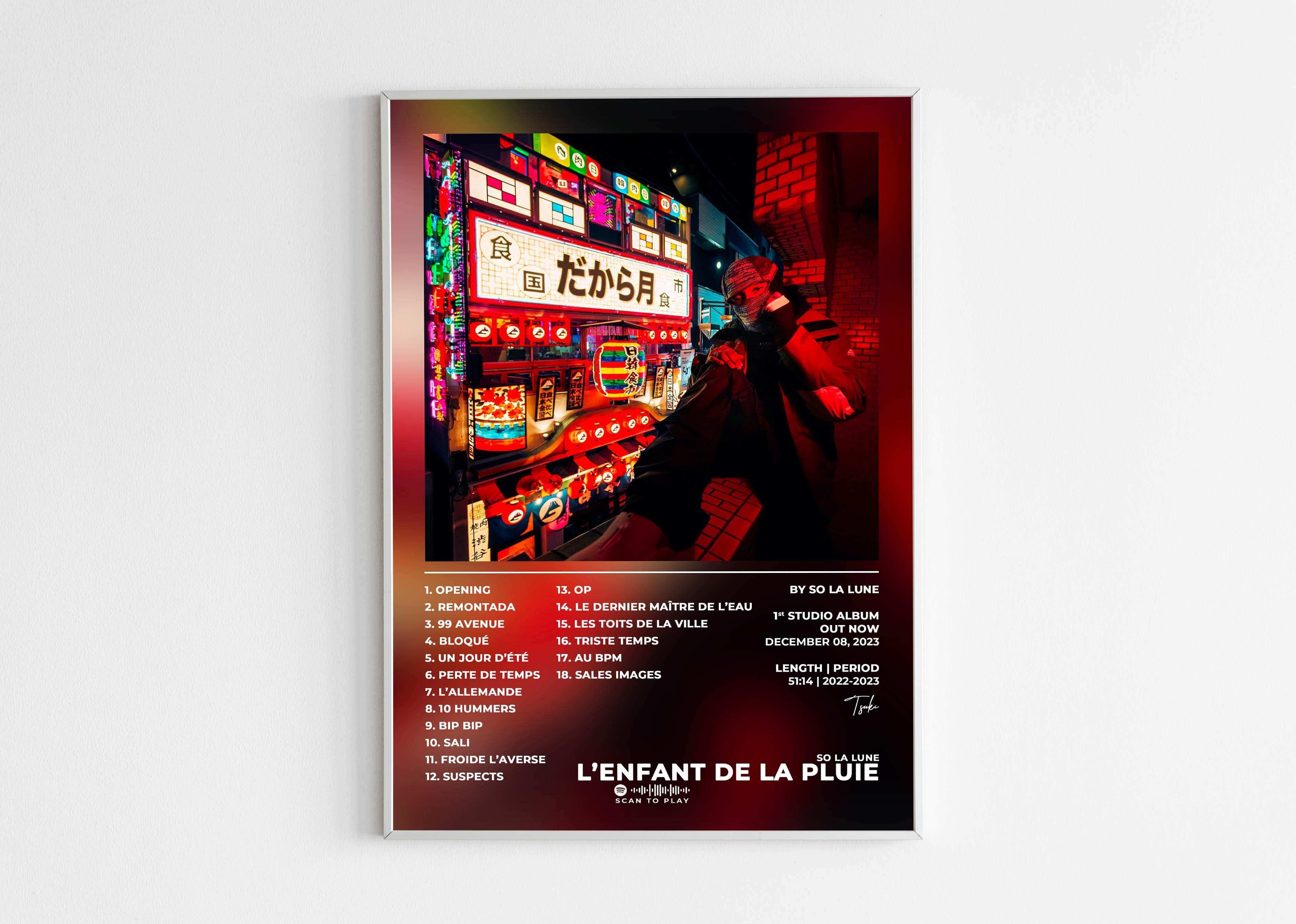 Affiche album L'Enfant de la Pluie avec une scène urbaine colorée, fait en France, livraison 48h gratuite, cadeau idéal pour Noël