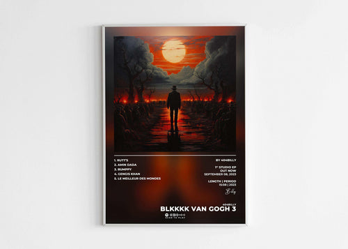 Affiche d’un homme en silhouette devant un coucher de soleil rouge, fait en France, livraison gratuite 48h, cadeau idéal pour Noël