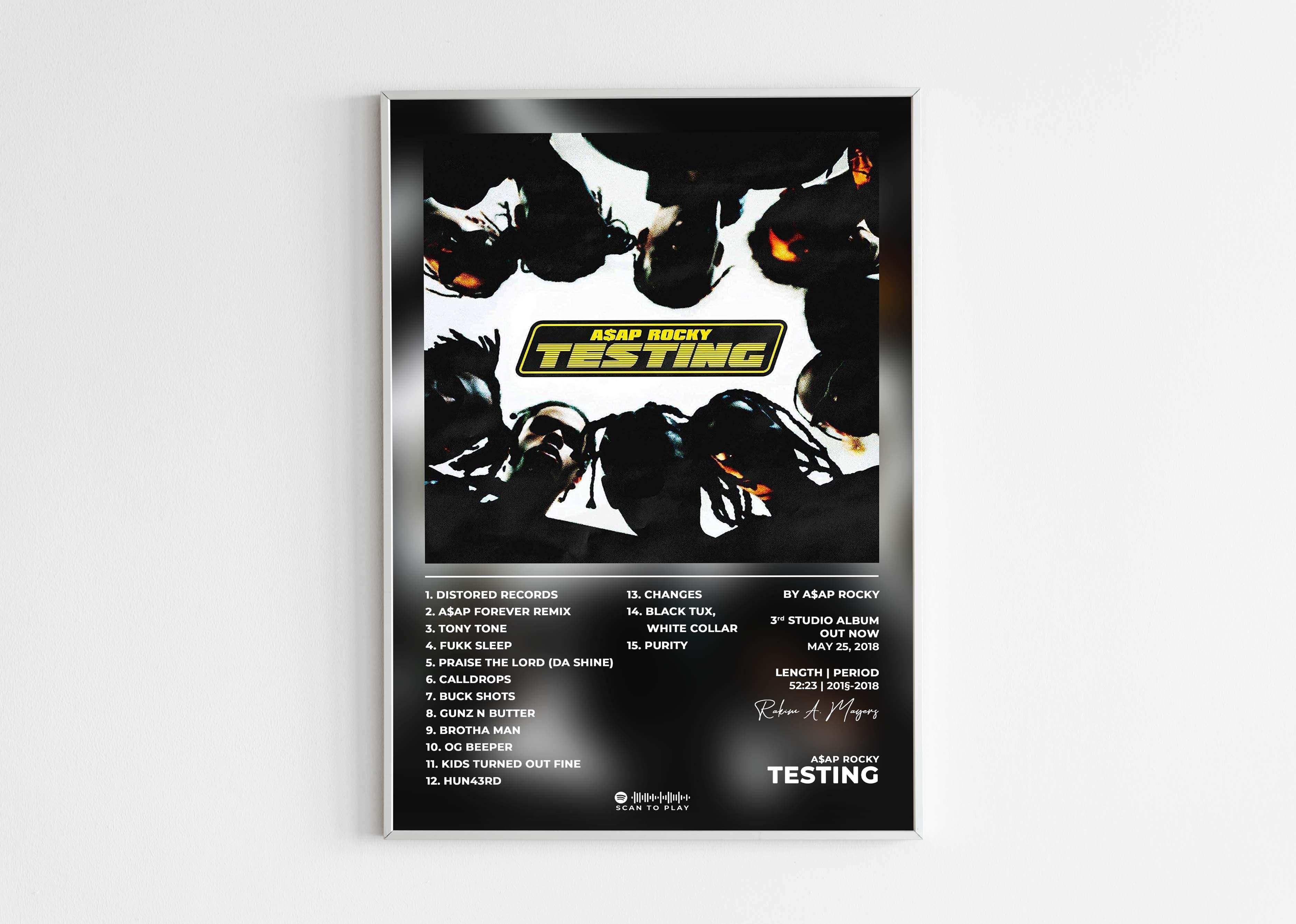 Affiche album A$AP Rocky Testing noir et jaune, fait en France, livraison gratuite 48h, cadeau idéal Noël.
