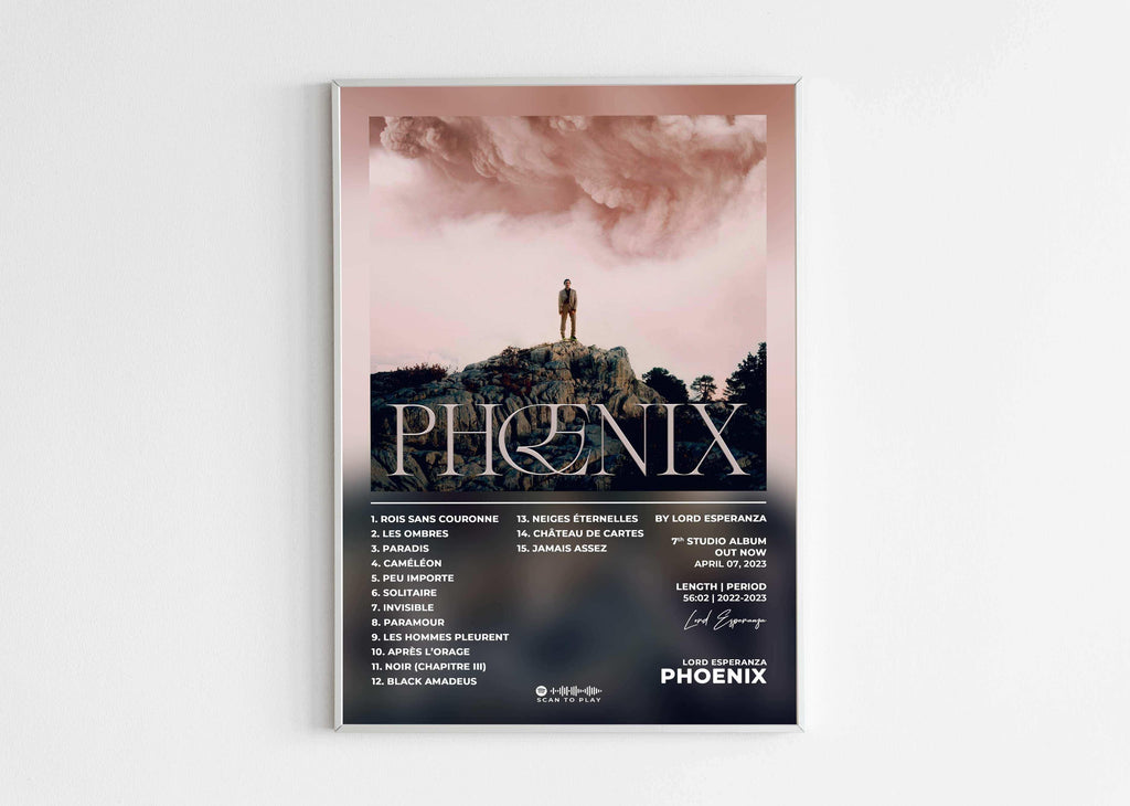 Affiche murale Phoenix avec un homme sur un rocher, fait en France, livraison gratuite 48h, cadeau idéal Noël