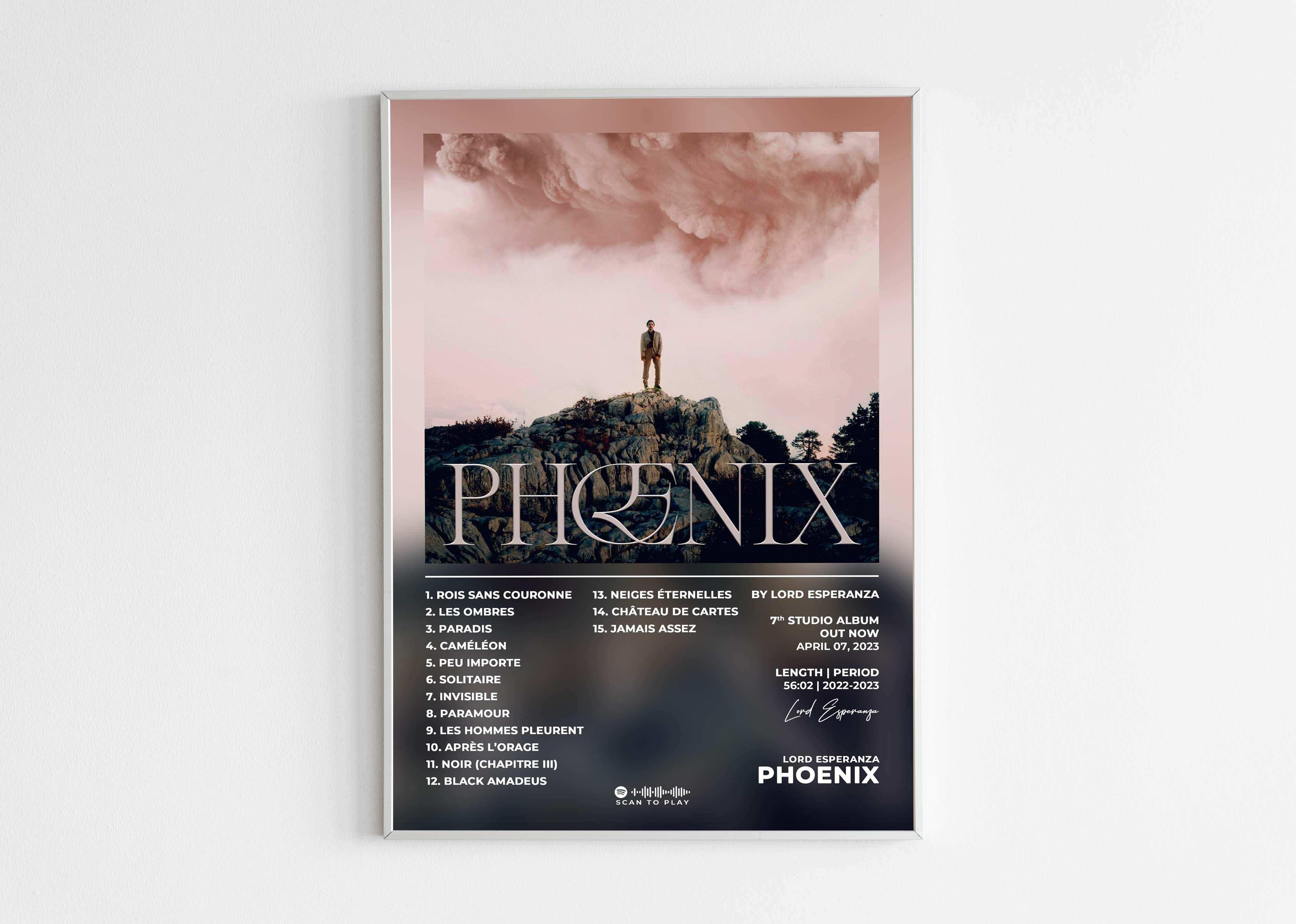 Affiche murale Phoenix avec un homme sur un rocher, fait en France, livraison gratuite 48h, cadeau idéal Noël