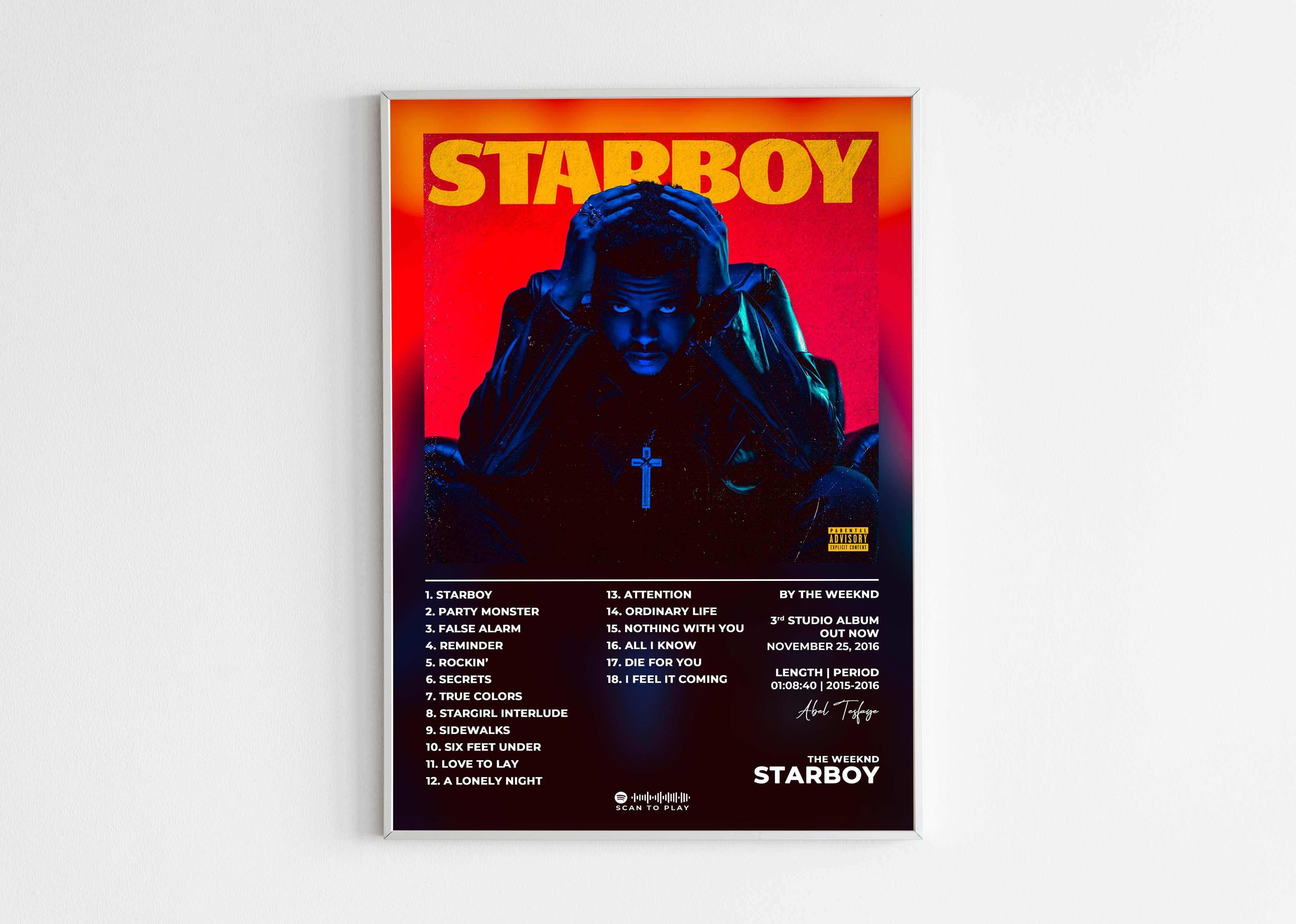 Affiche Starboy The Weeknd, tableau mural décoratif fait en France, livraison 48h gratuite, cadeau idéal pour Noël.