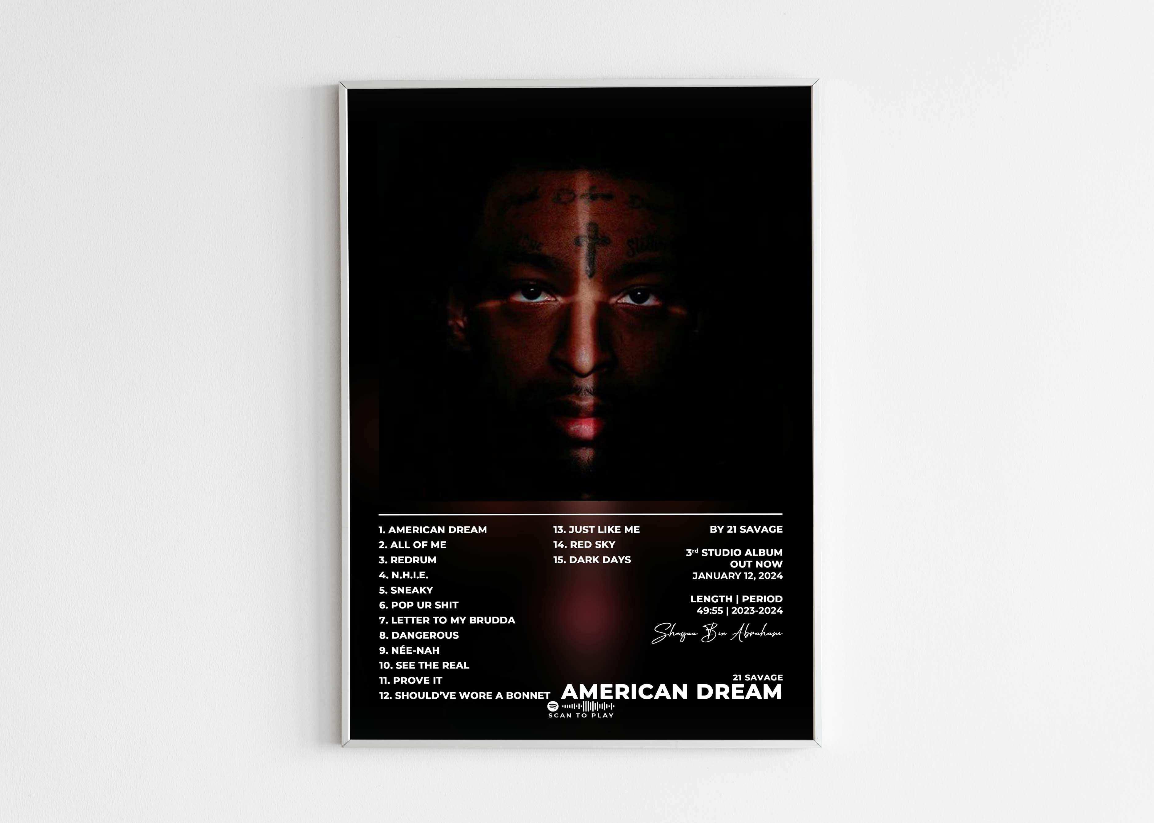 Affiche murale d’un visage sombre, titres d’album, fait en France, livraison gratuite 48h, cadeau idéal Noël