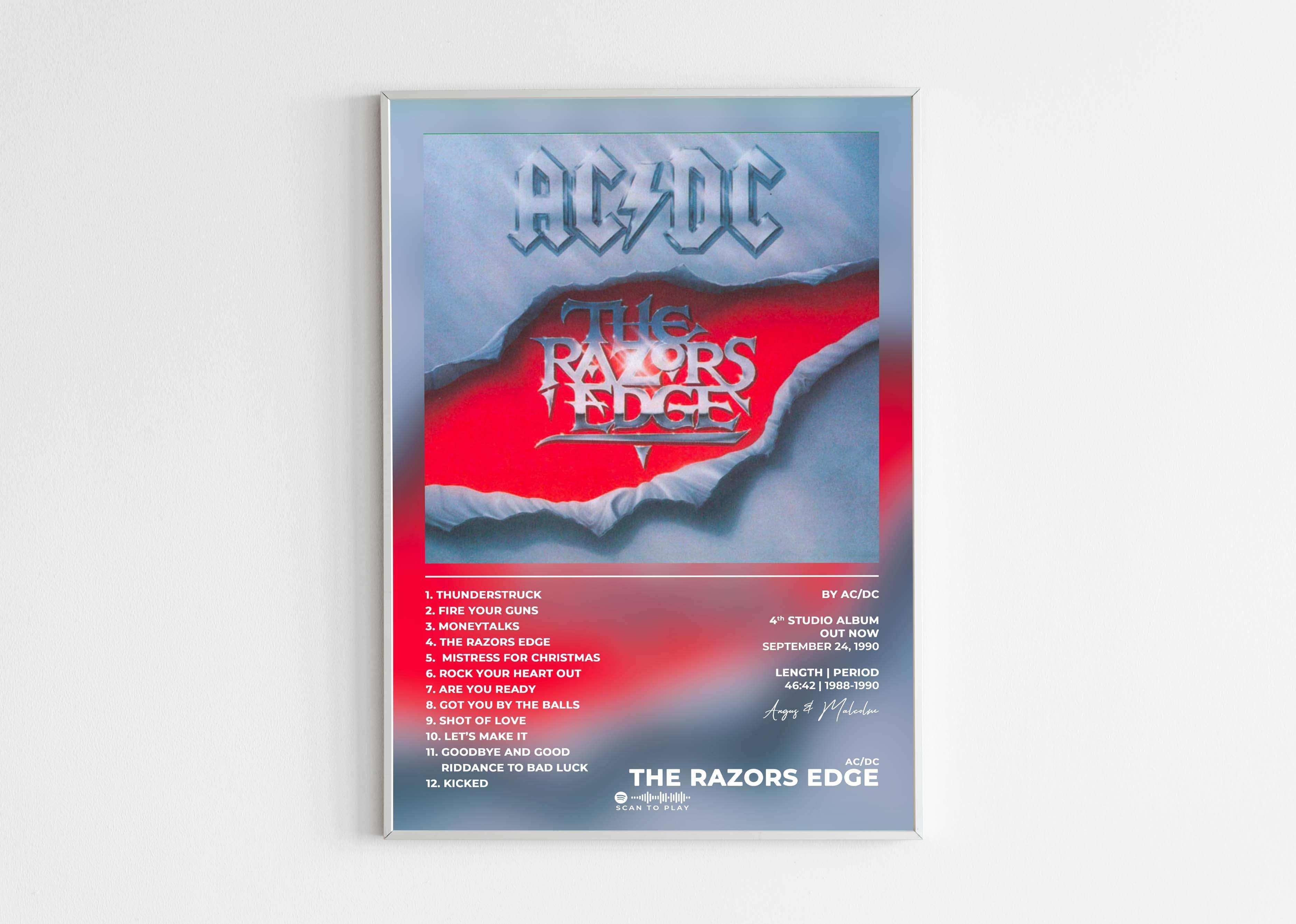 Affiche The Razors Edge AC/DC accrochée au mur, fait en France, livraison gratuite 48h, cadeau idéal pour Noël