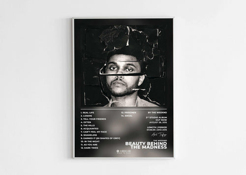 Affiche d'album noir et blanc contre un mur blanc, fait en France, livraison gratuite 48h, cadeau idéal Noël