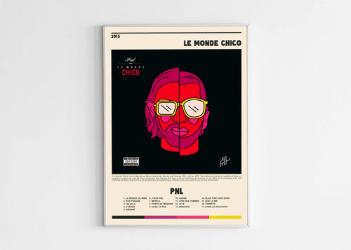 Affiche album PNL Le Monde Chico, portrait stylisé, fait en France, livraison 48h gratuite, cadeau Noël