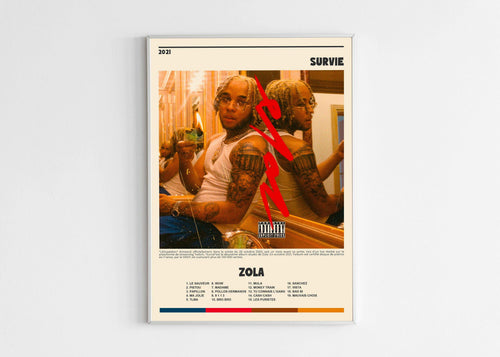 Affiche murale album ZOLA Survie, fait en France, livraison gratuite 48h, cadeau idéal Noël.