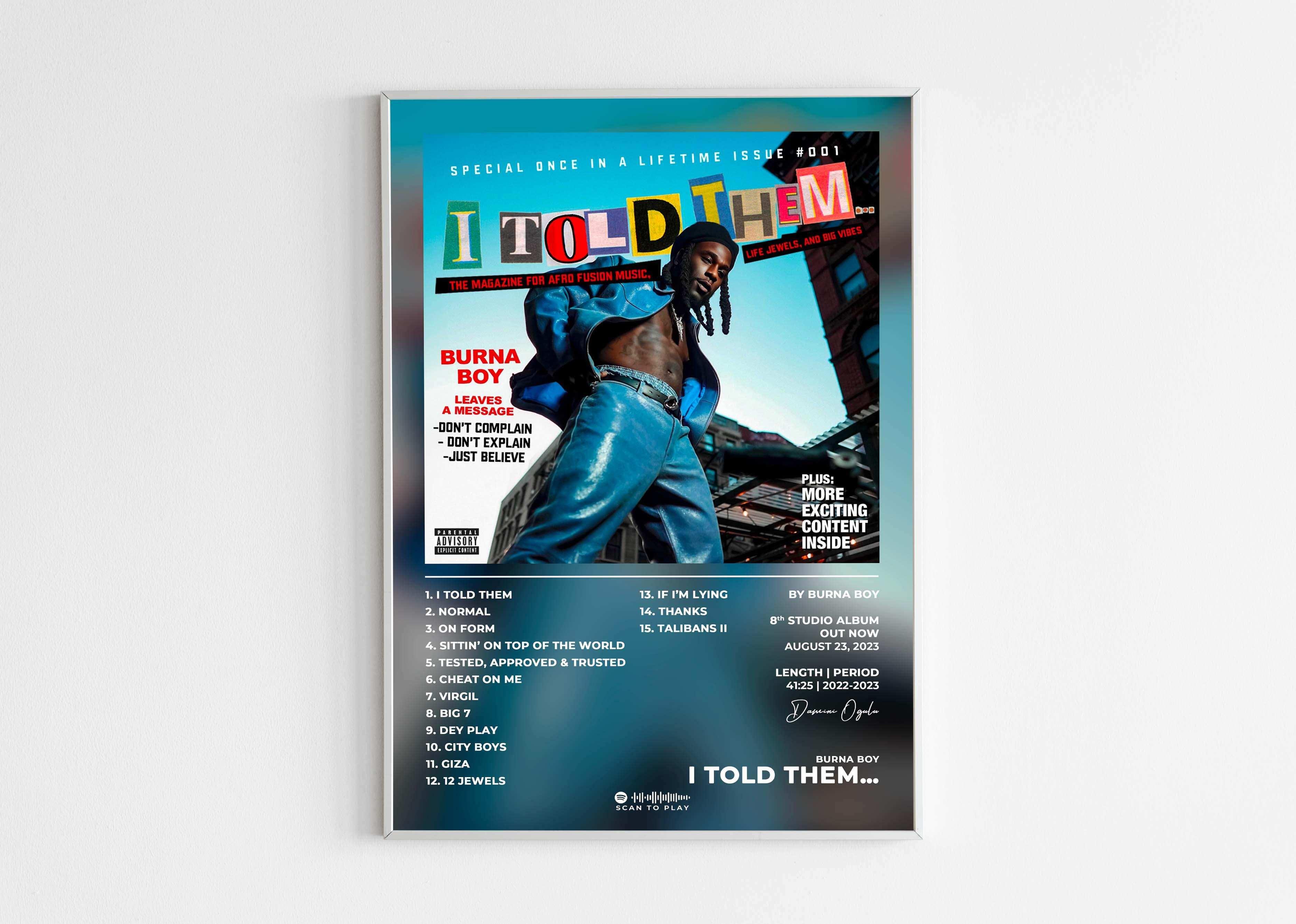 Affiche musicale « I Told Them » avec un homme posé en ville, fait en France, livraison gratuite 48h, cadeau idéal Noël.