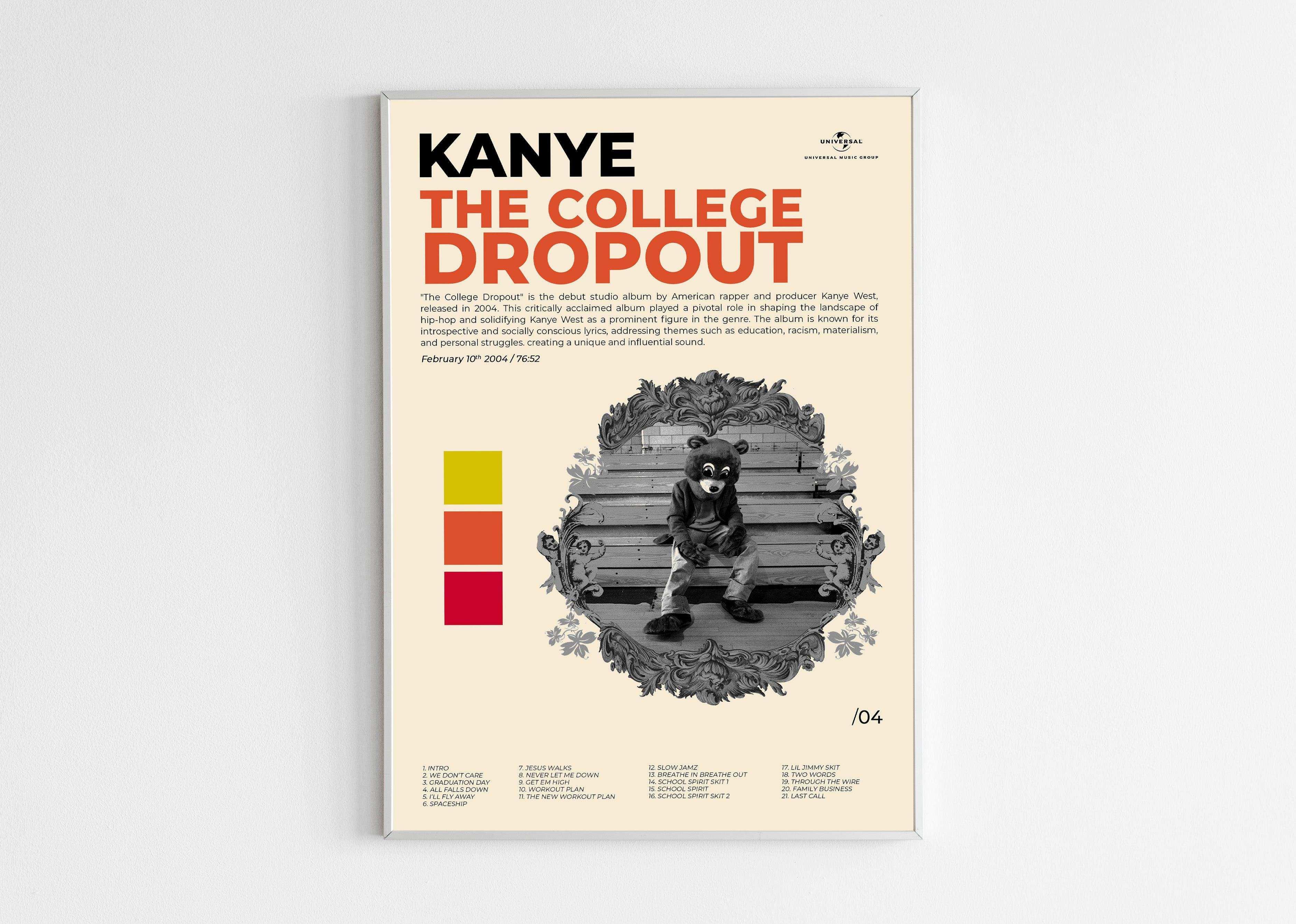 Affiche album The College Dropout accrochée, fait en France, livraison gratuite 48h, cadeau idéal pour Noël