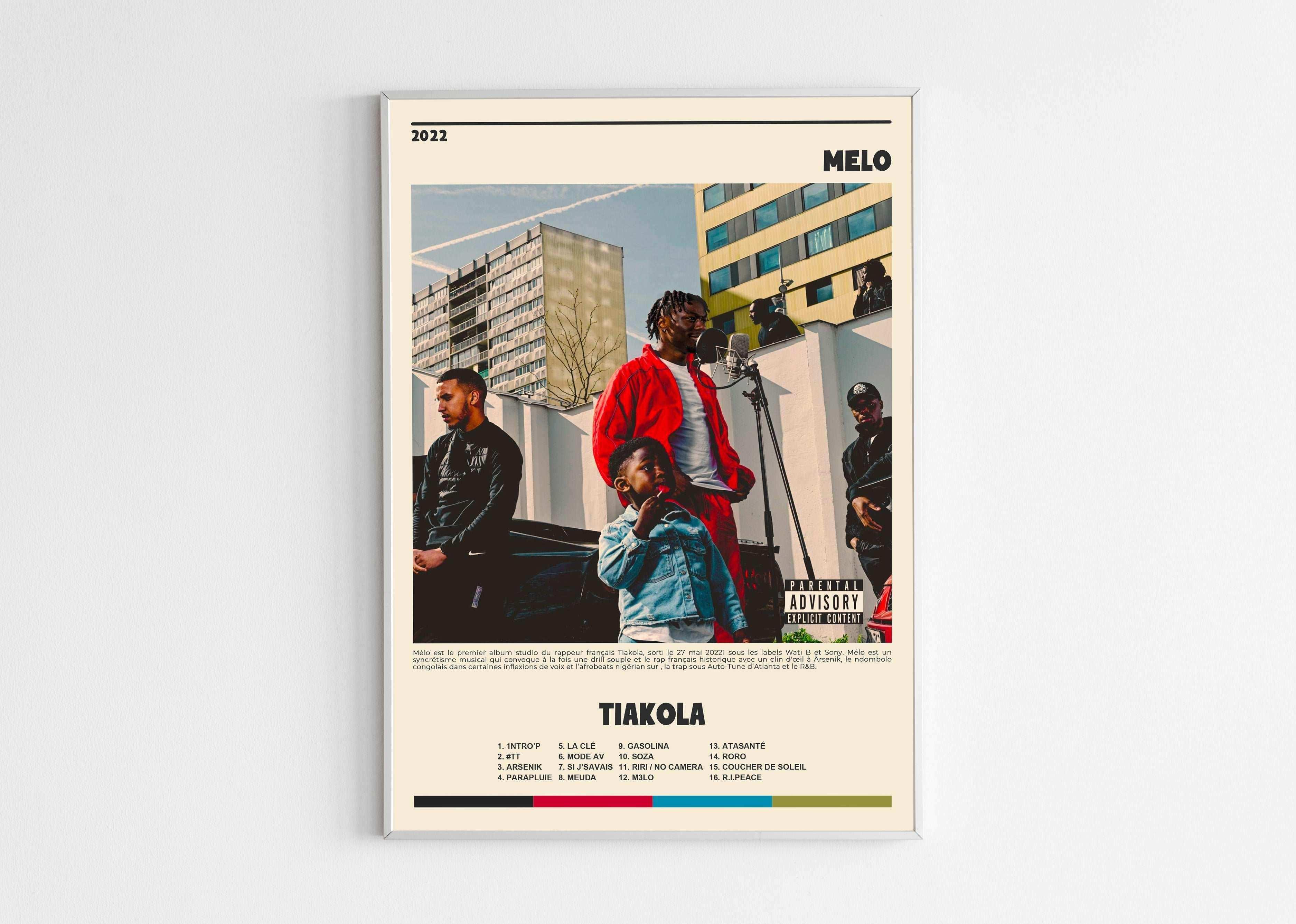 Affiche album Tiakola avec rappeurs en extérieur, fait en France, livraison 48h gratuite, cadeau Noël