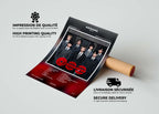 Zoom sur la qualité d'impression du poster de l'album Arirang (Big Hit Music) à côté de son tube d'expédition protecteur.
