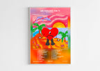 Poster de l'album Un Verano Sin Ti de Bad Bunny avec un cadre noir moderne présenté sur un fond blanc épuré.